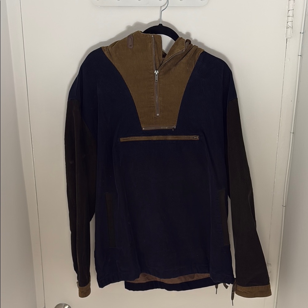 J Crew Black and Brown Zip Up Colorblock Corduroy Anorak